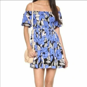Free People Blue Louise Floral Off Shoulder Dress XS